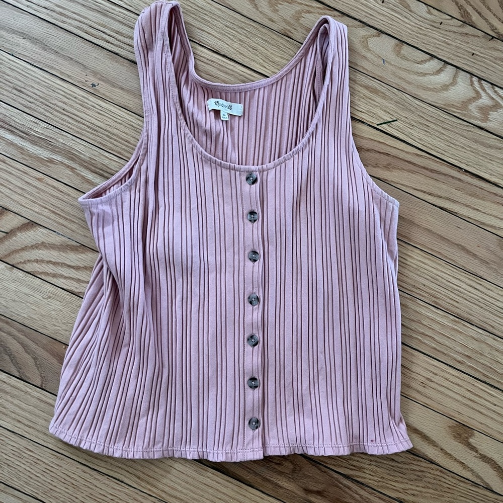 Madewell button front cropped tank top mauve light pink